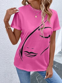 SHEIN LUNE Figure Graphic Tee - Pink - View 3