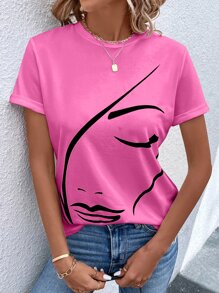 SHEIN LUNE Figure Graphic Tee - Pink - View 4