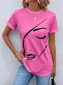 SHEIN LUNE Figure Graphic Tee - Pink - View 5