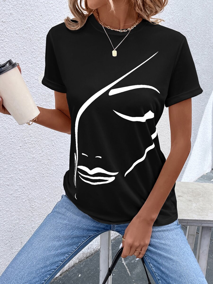 SHEIN LUNE Figure Graphic Tee - Black - View 1