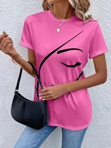 SHEIN LUNE Figure Graphic Tee - Pink - View 6