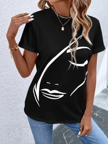 SHEIN LUNE Figure Graphic Tee - Black - View 3