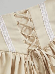 SHEIN MOD Lace Up Ruffle Hem Skirt - Khaki - View 3