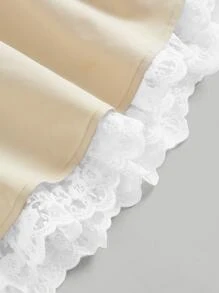 SHEIN MOD Lace Up Ruffle Hem Skirt - Khaki - View 4