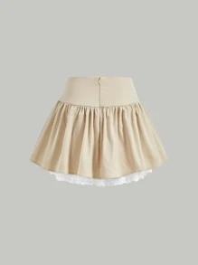 SHEIN MOD Lace Up Ruffle Hem Skirt - Khaki - View 2