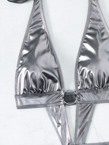 2packs Metallic Ring Linked Halter Summer Beach Bikini Set - Silver - View 3