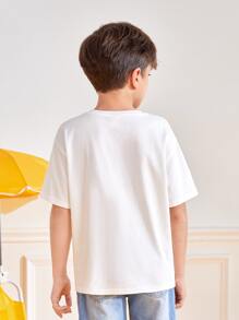 SHEIN Boys Slogan & Picture Print Drop Shoulder Waterproof Tee - White - View 8