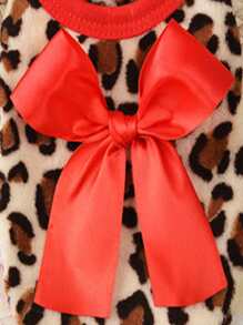 1入組帶蝴蝶結豹紋寵物背心，適合中小型犬、貓冬季寵物服裝 - 彩色 - 查看 3