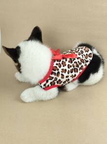 1入組帶蝴蝶結豹紋寵物背心，適合中小型犬、貓冬季寵物服裝 - 彩色 - 查看 5