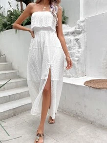 SHEIN VCAY Solid Split Thigh Tube Dress Without Belt - White - View 2