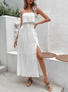 SHEIN VCAY Solid Split Thigh Tube Dress Without Belt - White - View 6