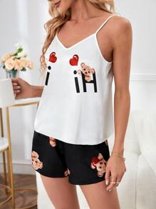 Cartoon Graphic PJ Set - Multicolor - View 2