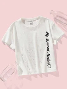 SHEIN Girls Slogan Graphic Waterproof Tee - White - View 1