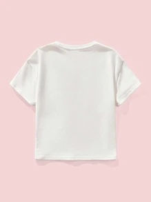 SHEIN Girls Slogan Graphic Waterproof Tee - White - View 2