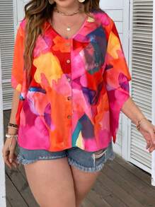 Breezaya Blusa de color combinado de manga murciélago - Multicolor - Ver 1