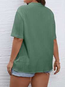 SHEIN LUNE Plus Solid Button Front Shirt - Green - View 2