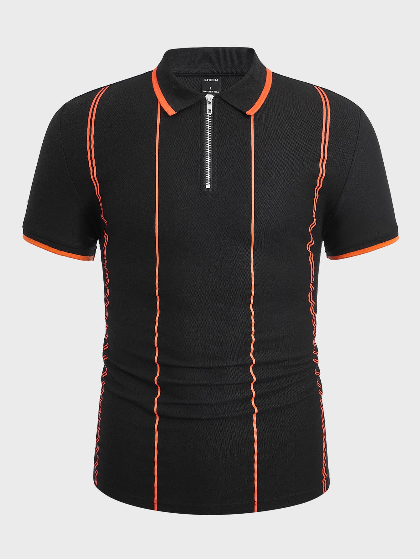 Manfinity RelaxMax Men Striped Print Quarter Zip Polo Shirt - Black - View 1