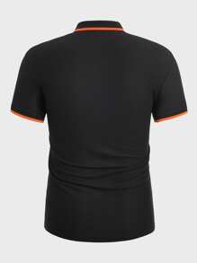 Manfinity RelaxMax Men Striped Print Quarter Zip Polo Shirt - Black - View 2