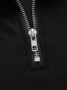 Manfinity RelaxMax Men Striped Print Quarter Zip Polo Shirt - Black - View 4