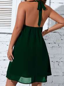 SHEIN Unity Đầm Plus Size Lộ Lưng Buộc lại màu trơn Gợi cảm - Màu xanh lá cây đậm - Xem 2