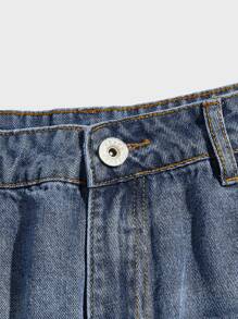 Manfinity RelaxMax Hombres Shorts mezclilla desgarro bajo crudo - Azul lavado medio - Ver 3