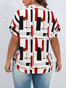 Plus Geo Print Batwing Sleeve Blouse, Summer