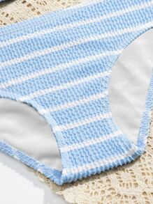 Juego de bikini de tela especial con rayas azules y blancas contrastantes para chica joven de playa de verano - Azul y blanco - Ver 3