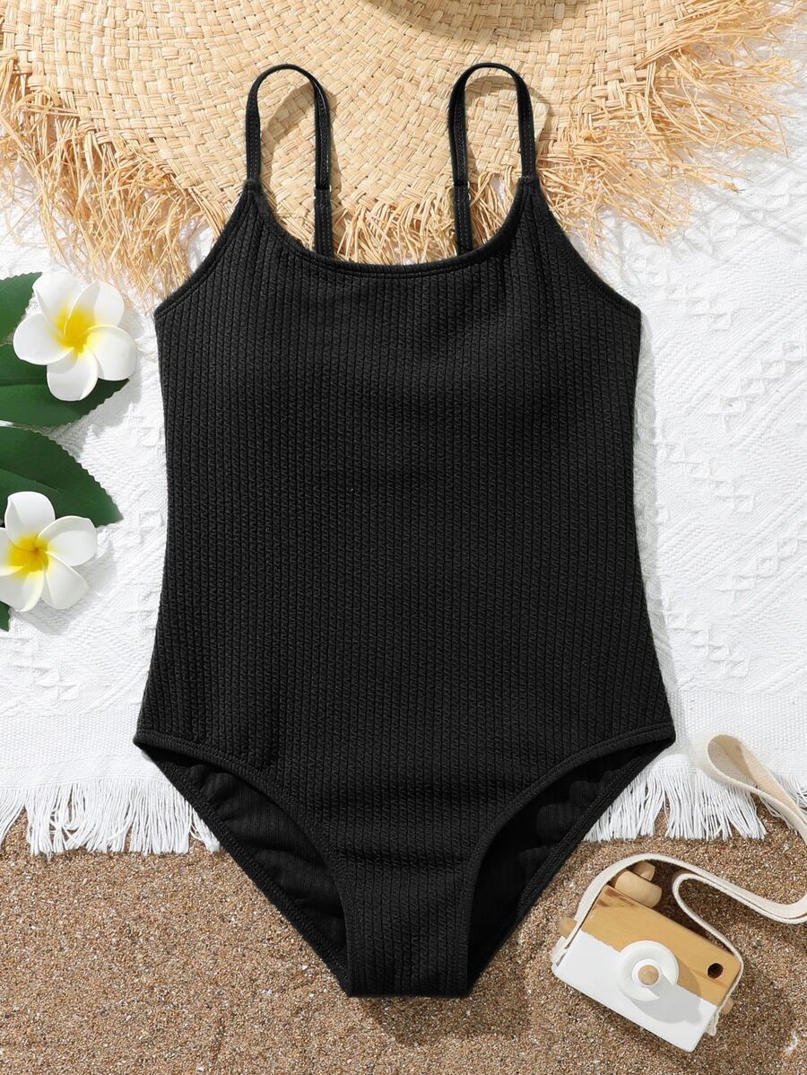 Tween Girl Solid Smocked One Piece Swimsuit