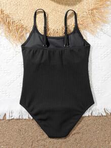 Tween Girl Solid Smocked One Piece Swimsuit