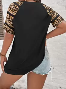 SHEIN LUNE Áo thun Plus size In hoa Báo Giải trí - màu đen - Xem 2