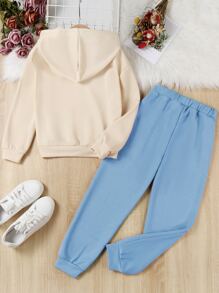 SHEIN Explorewe Girls Letter Graphic Hoodie & Joggers - Multicolor - View 2