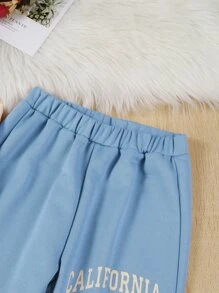 SHEIN Explorewe Girls Letter Graphic Hoodie & Joggers - Multicolor - View 4