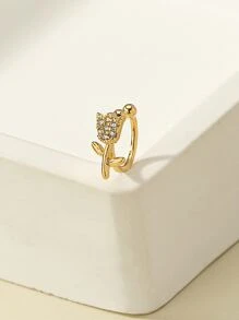 1pc Rhinestone Rose Nose Clip (Copper Material, Adjustable Ring) - Yellow Gold - View 2