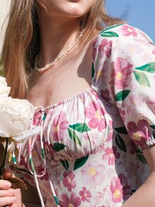 Đầm Tách cao Nếp gấp Phần Ngực Thắt nơ trước Hoa Tất cả trên in Boho - Nhiều màu - Xem 4