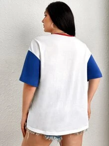 SHEIN EZwear Áo thun Plus size Khối Màu Lá thư Giải trí - trắng - Xem 2