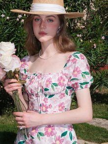 Đầm Tách cao Nếp gấp Phần Ngực Thắt nơ trước Hoa Tất cả trên in Boho - Nhiều màu - Xem 7