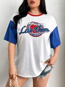 SHEIN EZwear Áo thun Plus size Khối Màu Lá thư Giải trí - trắng - Xem 4