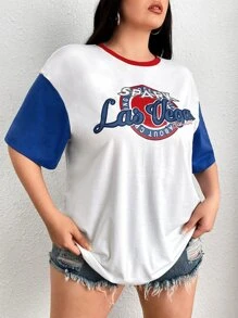 SHEIN EZwear Áo thun Plus size Khối Màu Lá thư Giải trí - trắng - Xem 5