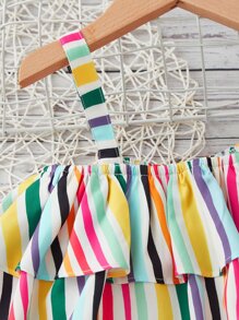 SHEIN Toddler Girls Striped Ruffle Trim Cami Top & Trousers - Multicolor - View 4