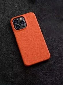 1pc Litchi Embossed Phone Case - Brown - View 3