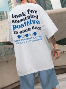 Manfinity Hypemode Men Plus Slogan Graphic Drop Shoulder Tee & Shorts - Blue and White - View 1