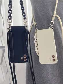 1个便携式链条斜挎手机壳，带挂绳，兼容 15，带保护套 - 黑色 - 查看 1