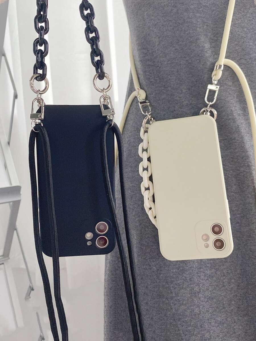 1个便携式链条斜挎手机壳，带挂绳，兼容 15，带保护套 - 黑色 - 查看 1