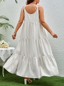 SHEIN VCAY Vestido de tirantes de hombros con cordón bajo con fruncido - Blanco - Ver 2