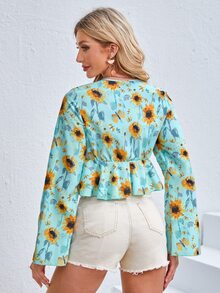 Justinah Kay Floral Print Tie Front Ruffle Hem Blouse - Multicolor - View 2