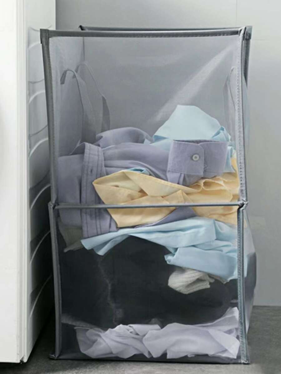 1pc Black Laundry Basket, Polyester Laundry Hamper For Home - Black - View 1