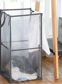 1pc Black Laundry Basket, Polyester Laundry Hamper For Home - Black - View 2