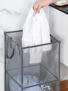 1pc Black Laundry Basket, Polyester Laundry Hamper For Home - Black - View 3