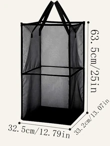 1pc Black Laundry Basket, Polyester Laundry Hamper For Home - Black - View 4