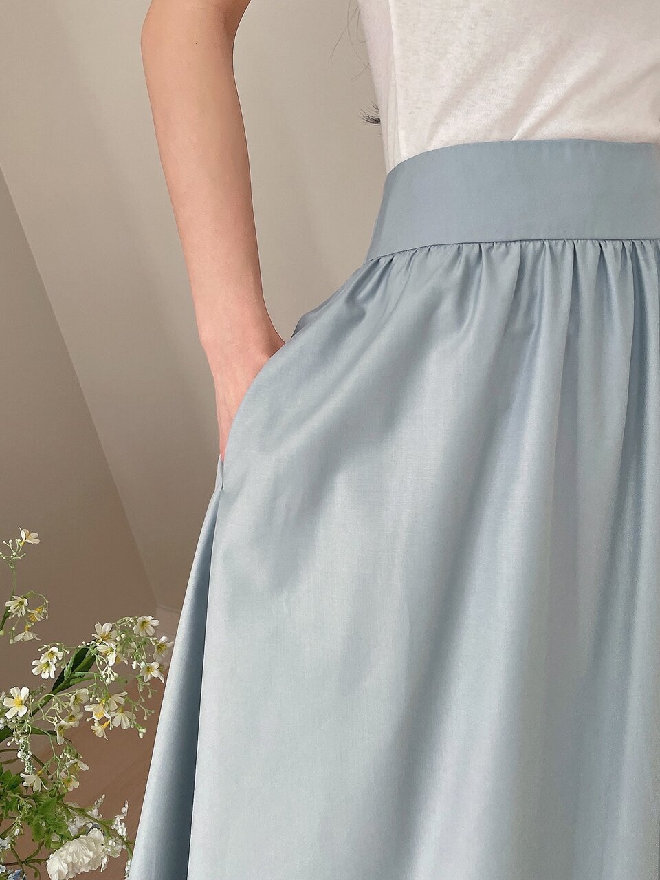 Solid High Waist A-Line Skirt
